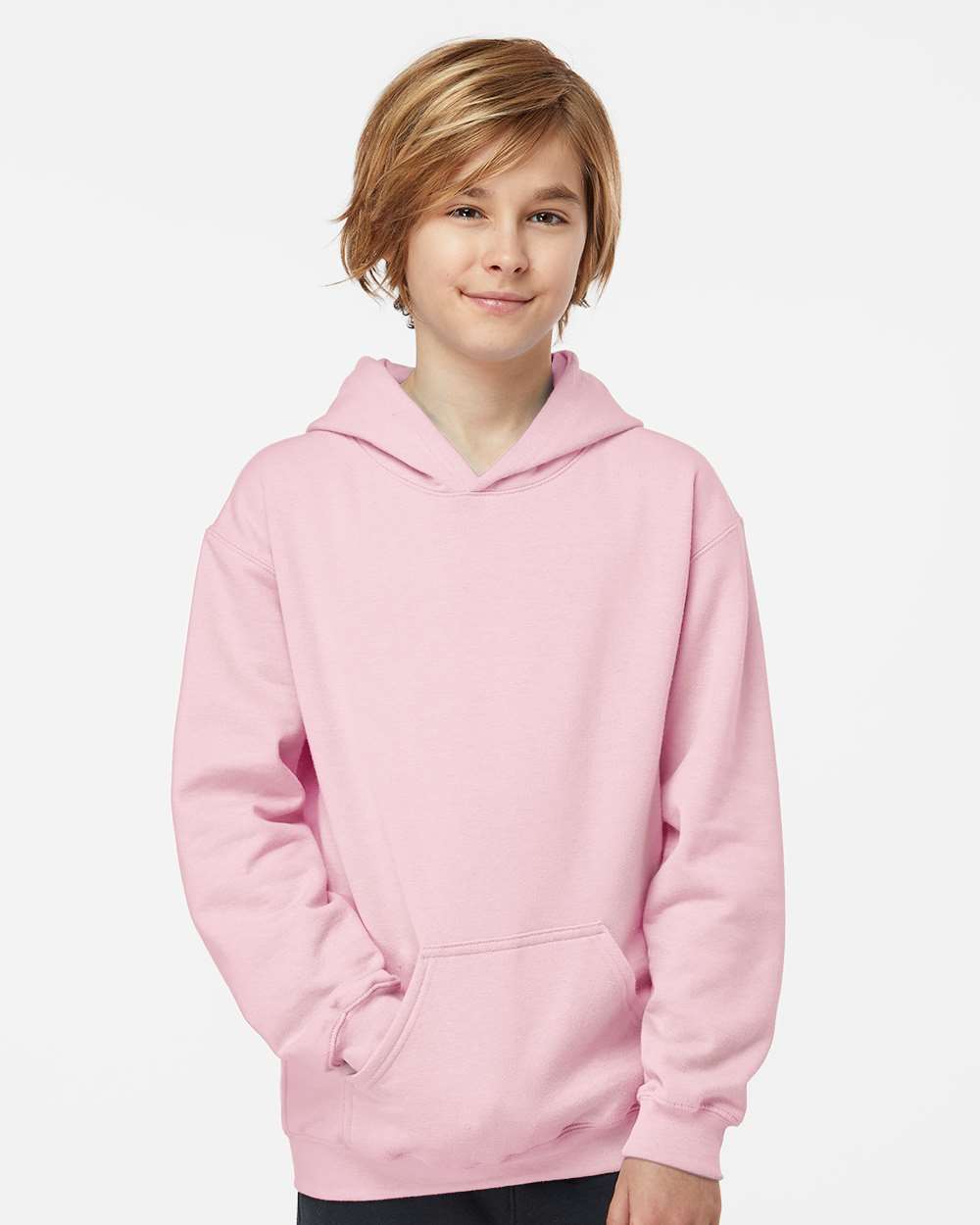 Youth Hooded Sweatshirt - OnModelFront - B40259302 - Light Pink