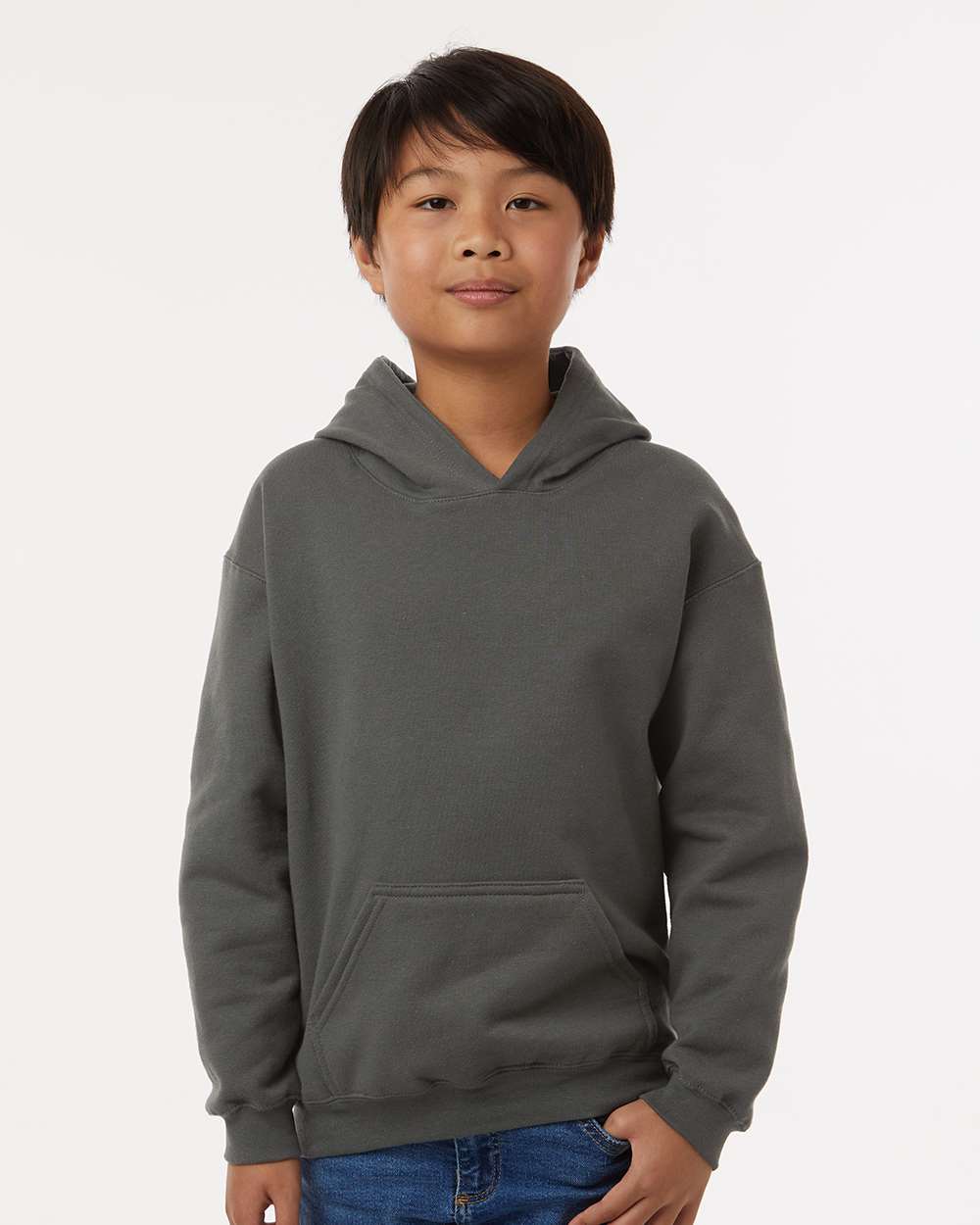 Youth Hooded Sweatshirt - OnModelFront - B40259582 - Charcoal