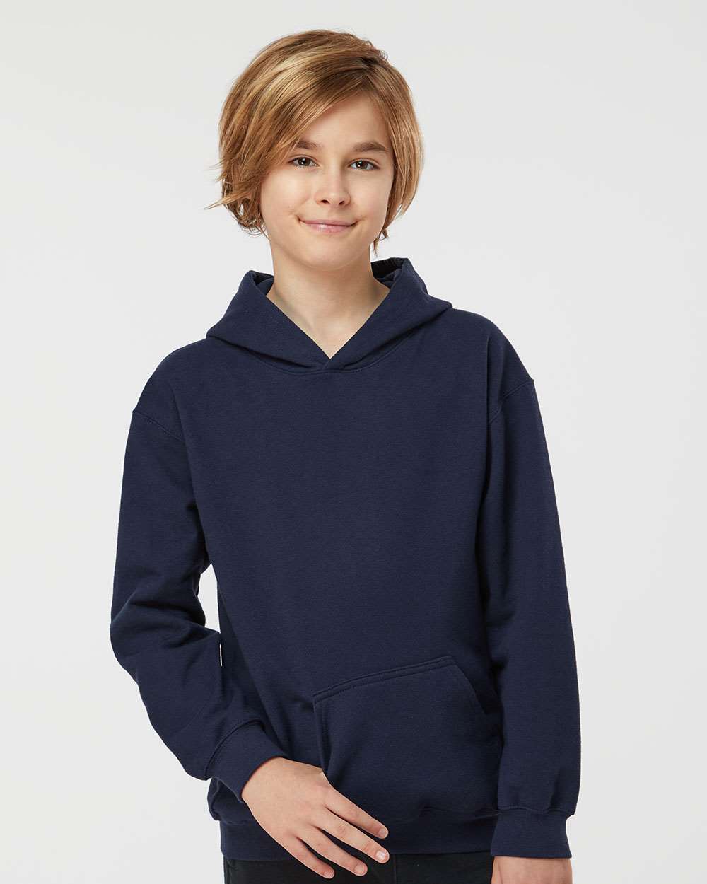 Youth Hooded Sweatshirt - OnModelFront - B40259652 - Navy