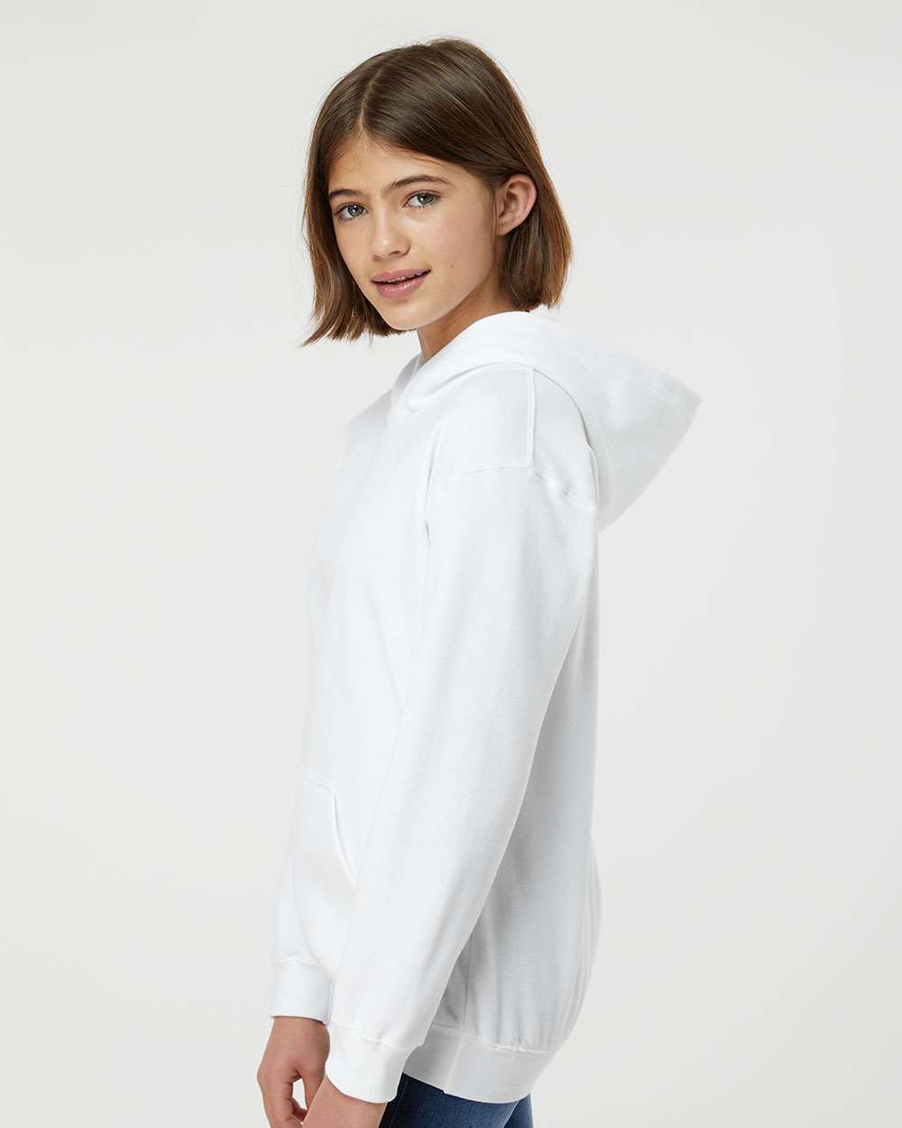 Youth Hooded Sweatshirt - OnModelSide - B40259002 - White