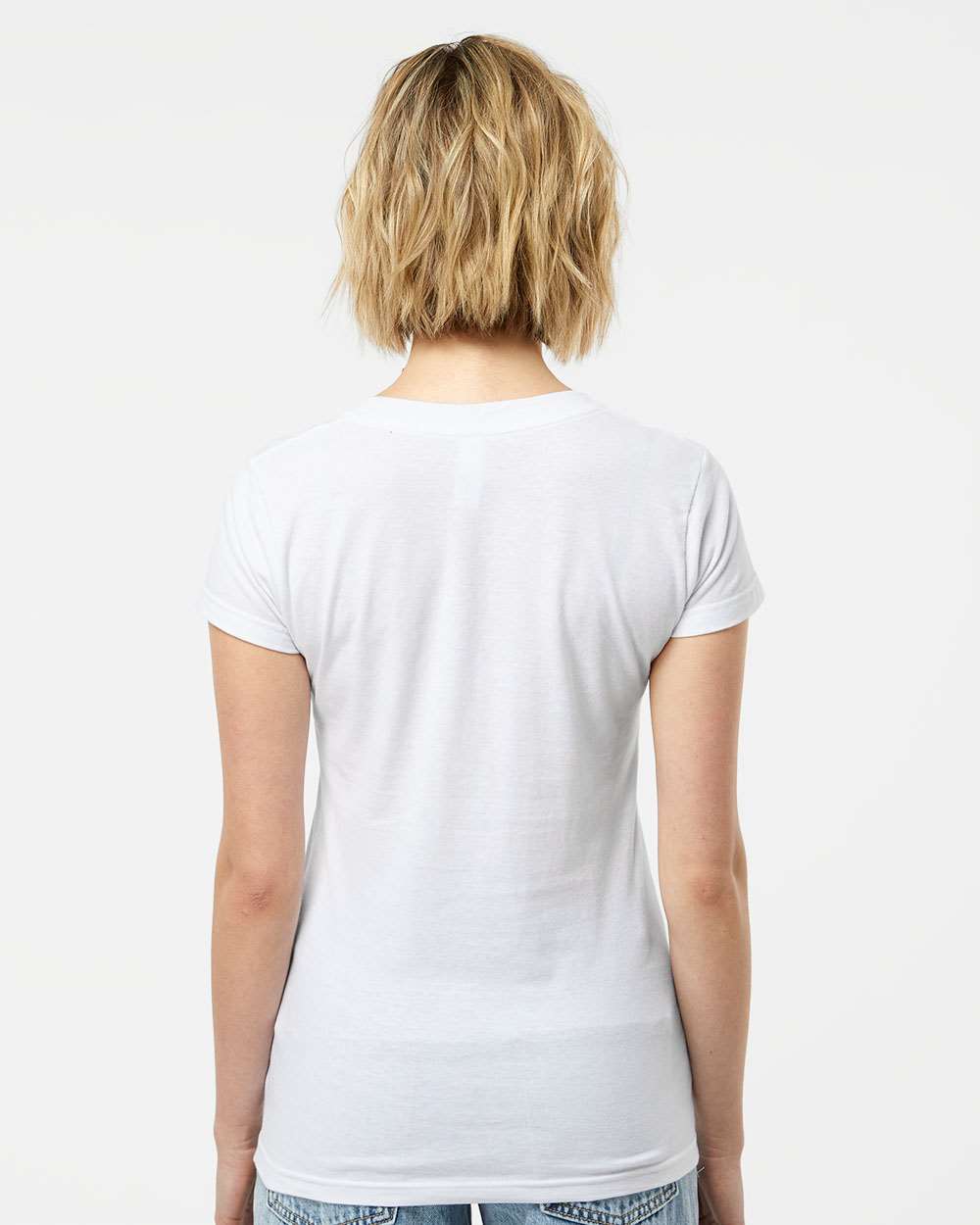 Women's Fine Jersey V-Neck T-Shirt - OnModelBack - B20259002 - White