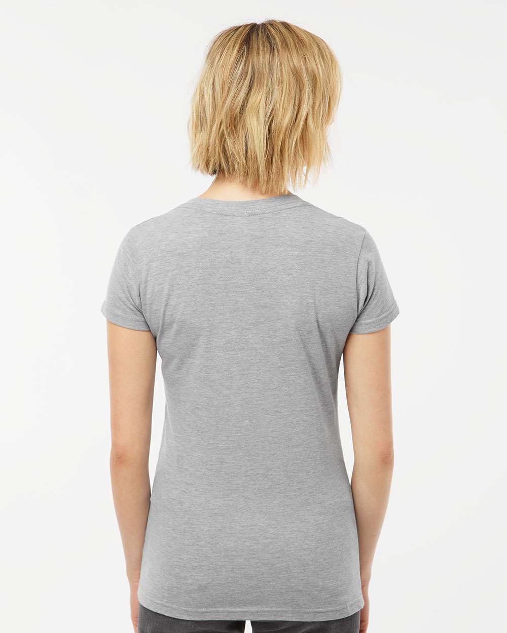 Women's Fine Jersey V-Neck T-Shirt - OnModelBack - B20259092 - Heather Grey