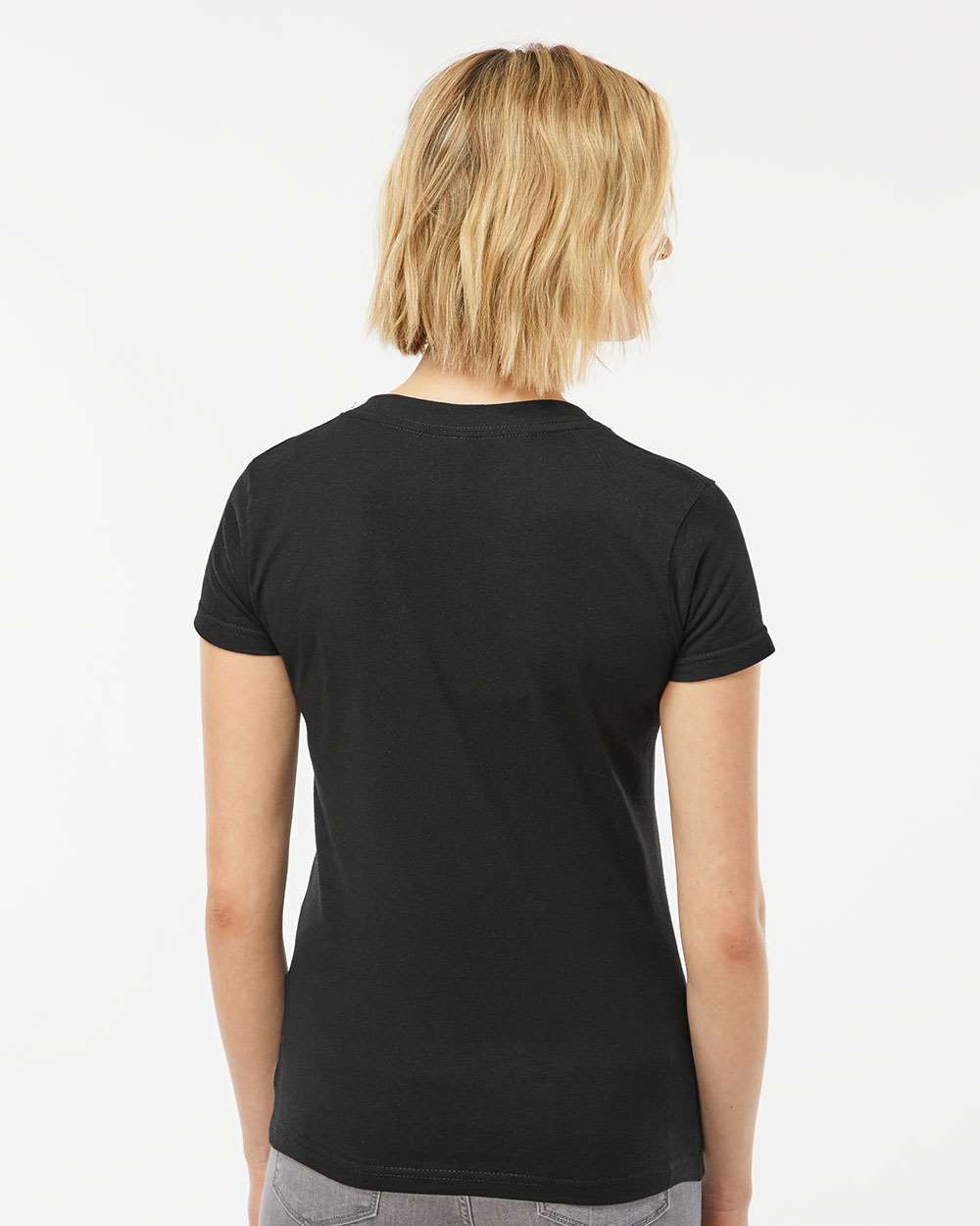 Women's Fine Jersey V-Neck T-Shirt - OnModelBack - B20259502 - Black