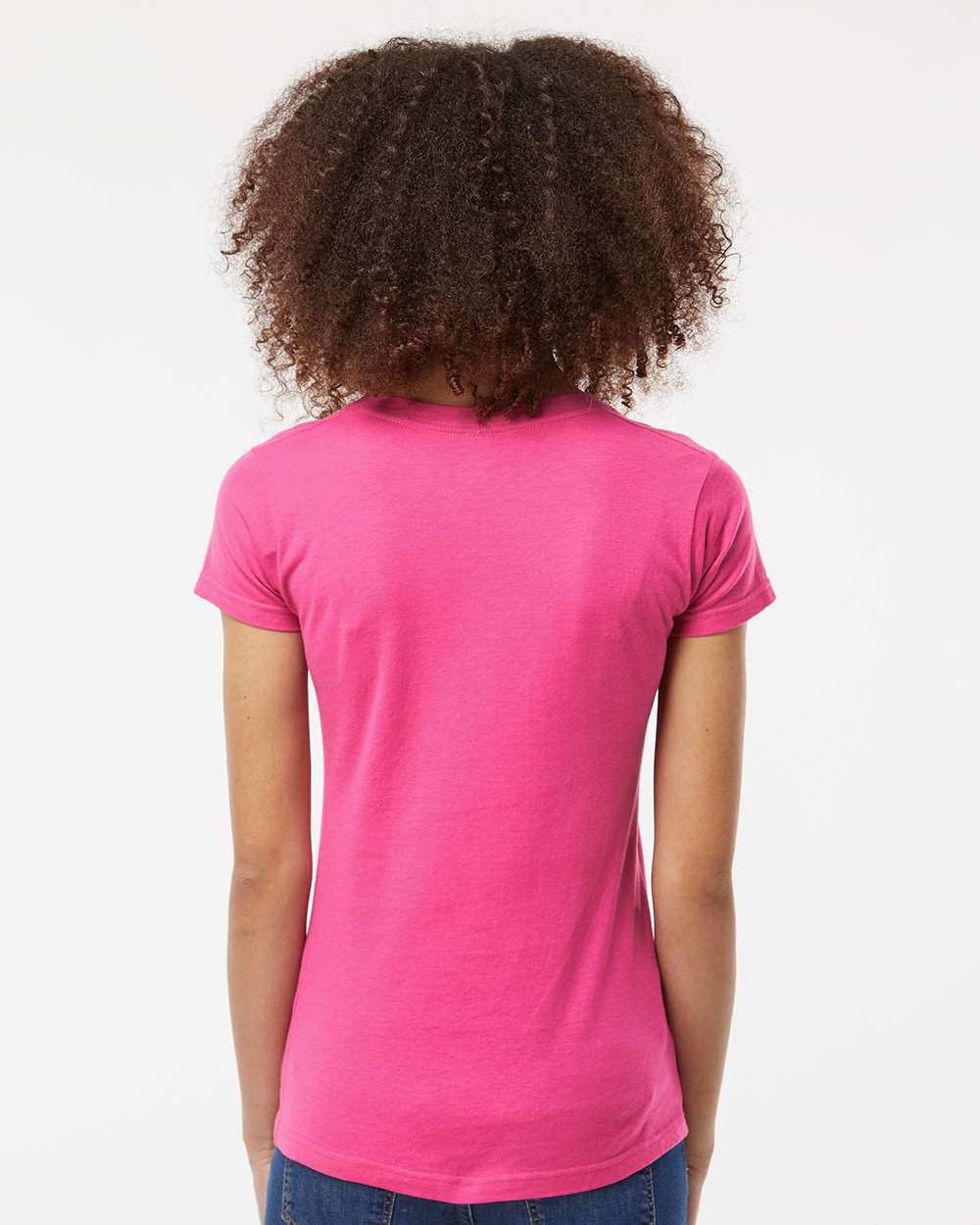 Women's Fine Jersey V-Neck T-Shirt - OnModelBack - B20259692 - Fuchsia