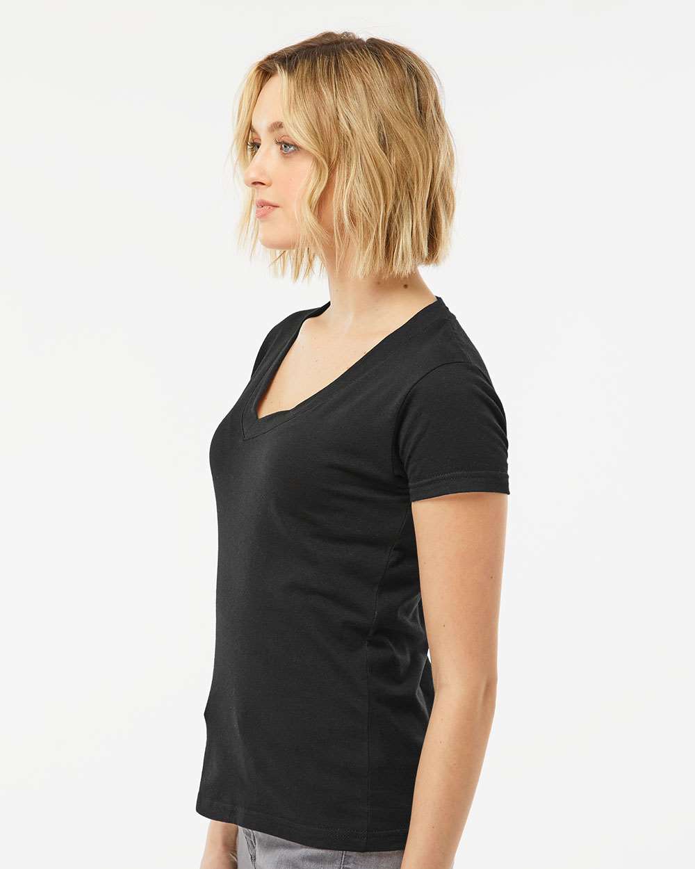 Women's Fine Jersey V-Neck T-Shirt - OnModelSide - B20259502 - Black