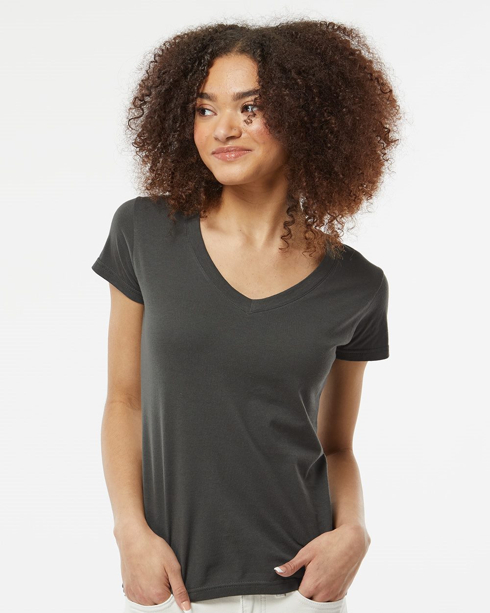 Women's Fine Jersey V-Neck T-Shirt - styleImage