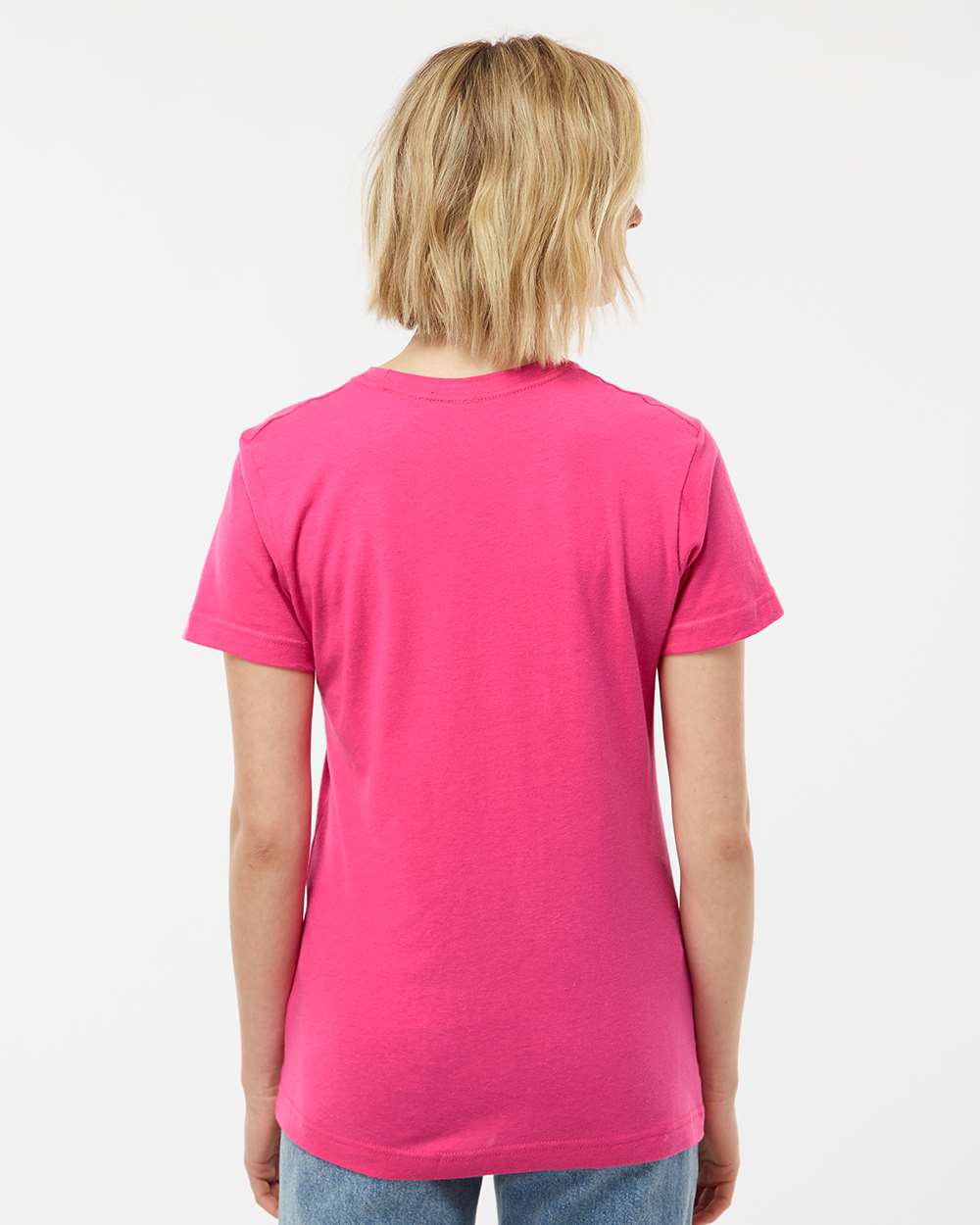 Women's Fine Jersey Classic Fit T-Shirt - OnModelBack - B20359693 - Fuchsia