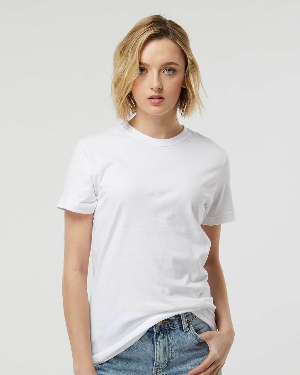 Women's Fine Jersey Classic Fit T-Shirt - OnModelFront - B20359003 - White