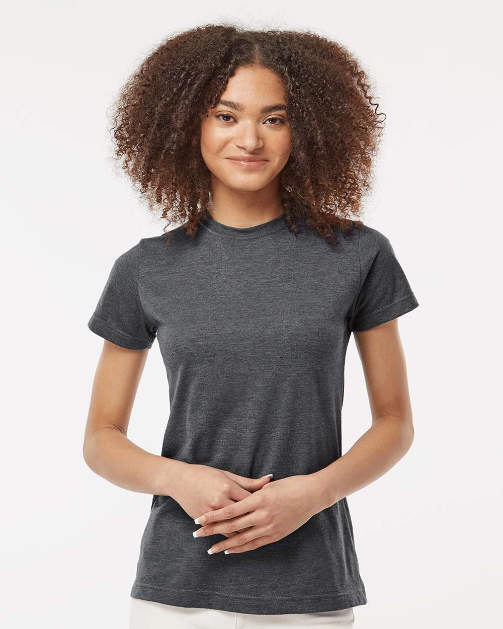 Women's Fine Jersey Classic Fit T-Shirt - OnModelFront - B20359093 - Heather Charcoal