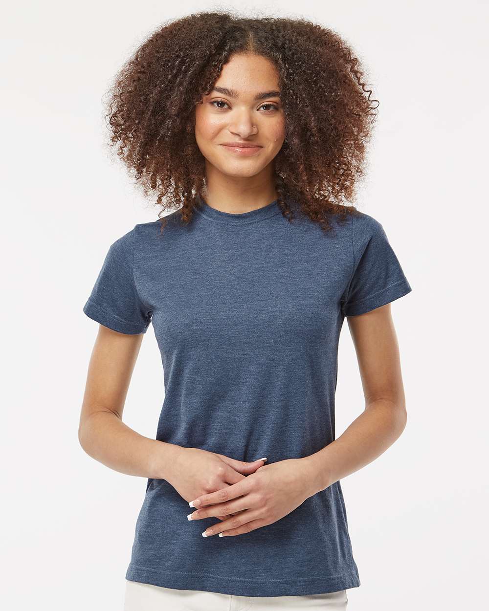 Women's Fine Jersey Classic Fit T-Shirt - OnModelFront - B20359253 - Heather Denim