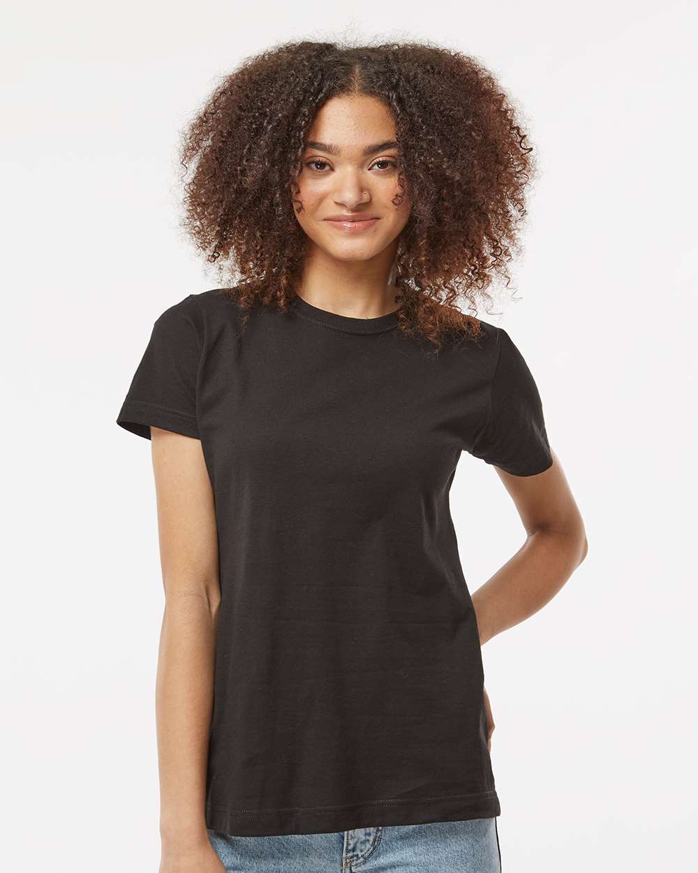 Women's Fine Jersey Classic Fit T-Shirt - OnModelFront - B20359503 - Black