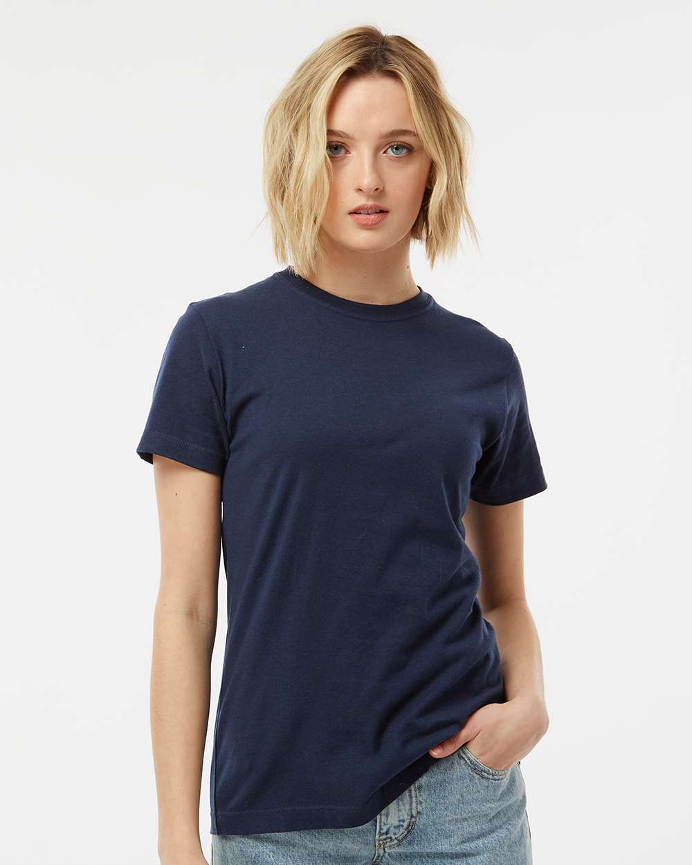 Women's Fine Jersey Classic Fit T-Shirt - OnModelFront - B20359653 - Navy