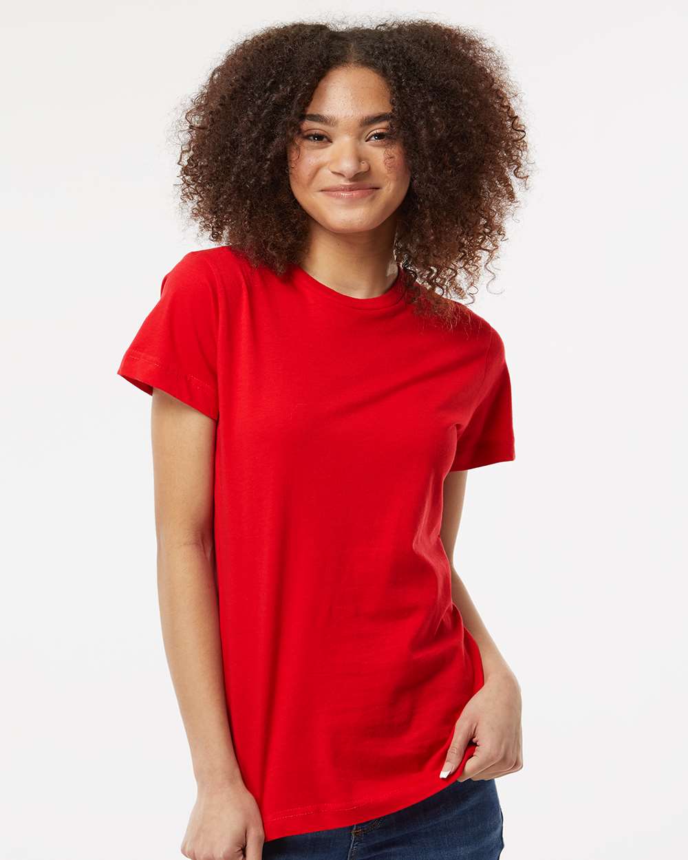 Women's Fine Jersey Classic Fit T-Shirt - OnModelFront - B20359703 - Red