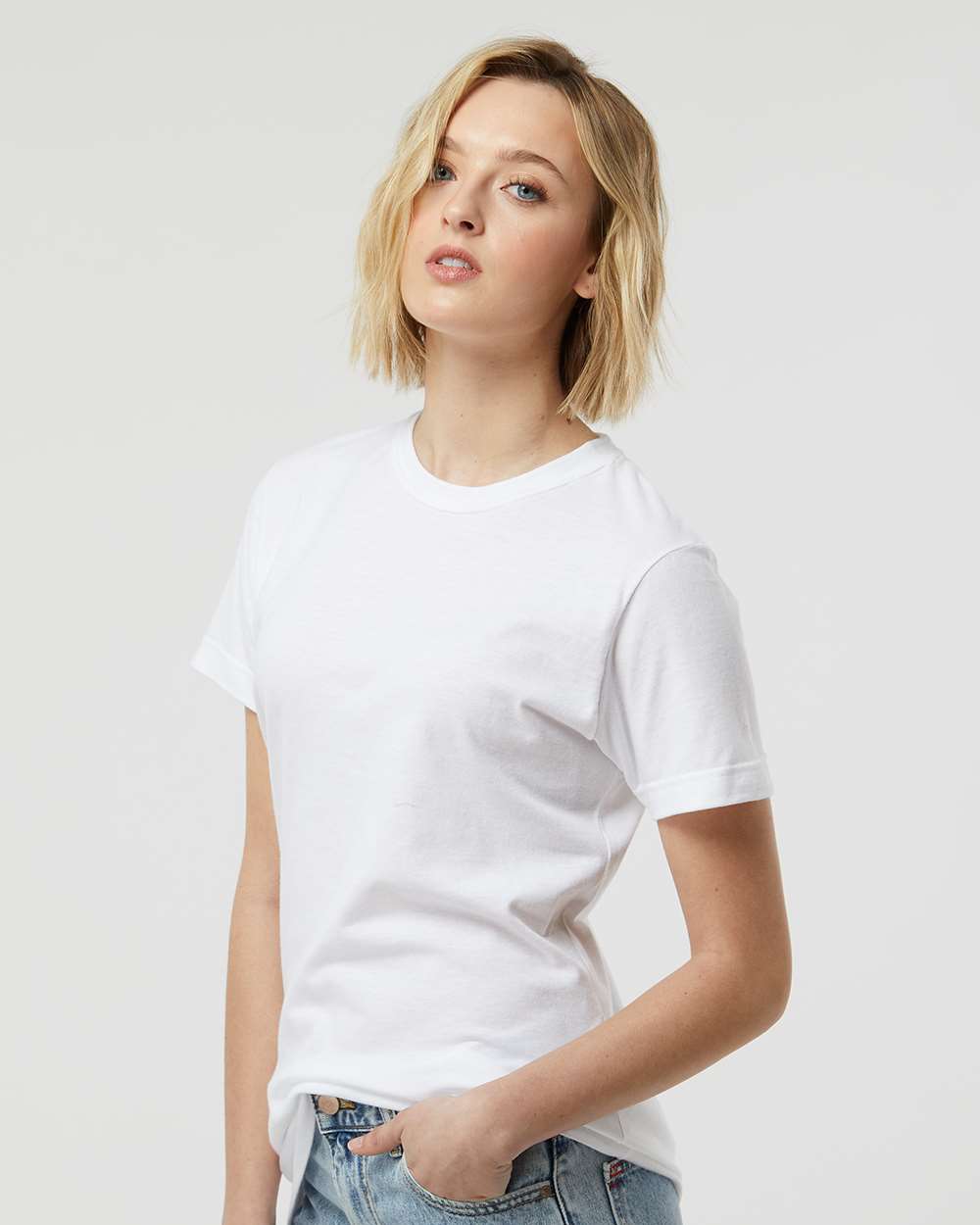 Women's Fine Jersey Classic Fit T-Shirt - OnModelSide - B20359003 - White