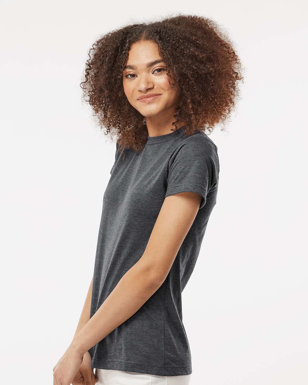 Women's Fine Jersey Classic Fit T-Shirt - OnModelSide - B20359093 - Heather Charcoal