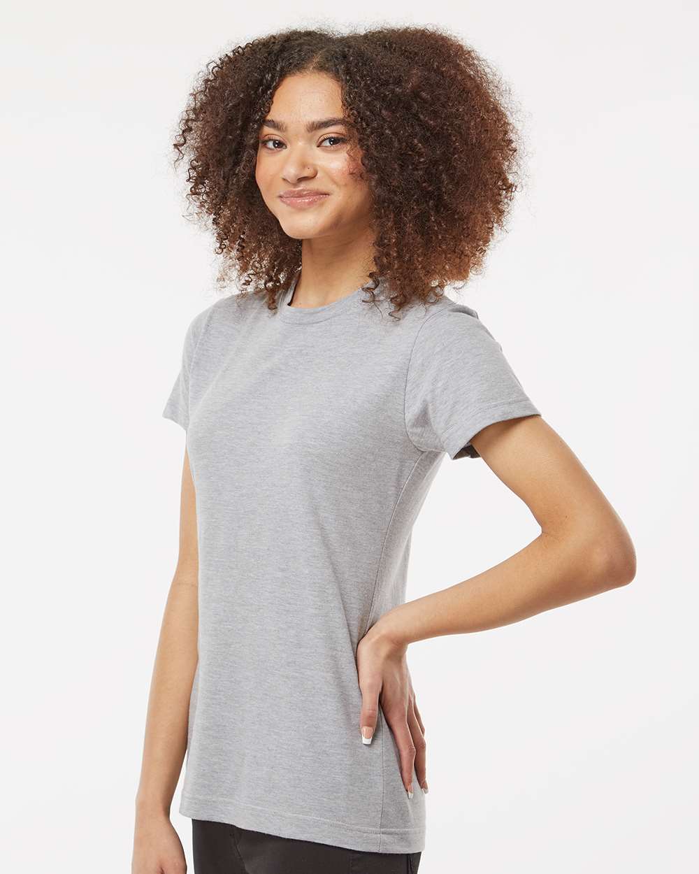 Women's Fine Jersey Classic Fit T-Shirt - OnModelSide - B20359103 - Heather Grey