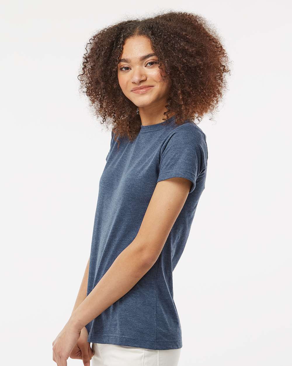 Women's Fine Jersey Classic Fit T-Shirt - OnModelSide - B20359253 - Heather Denim