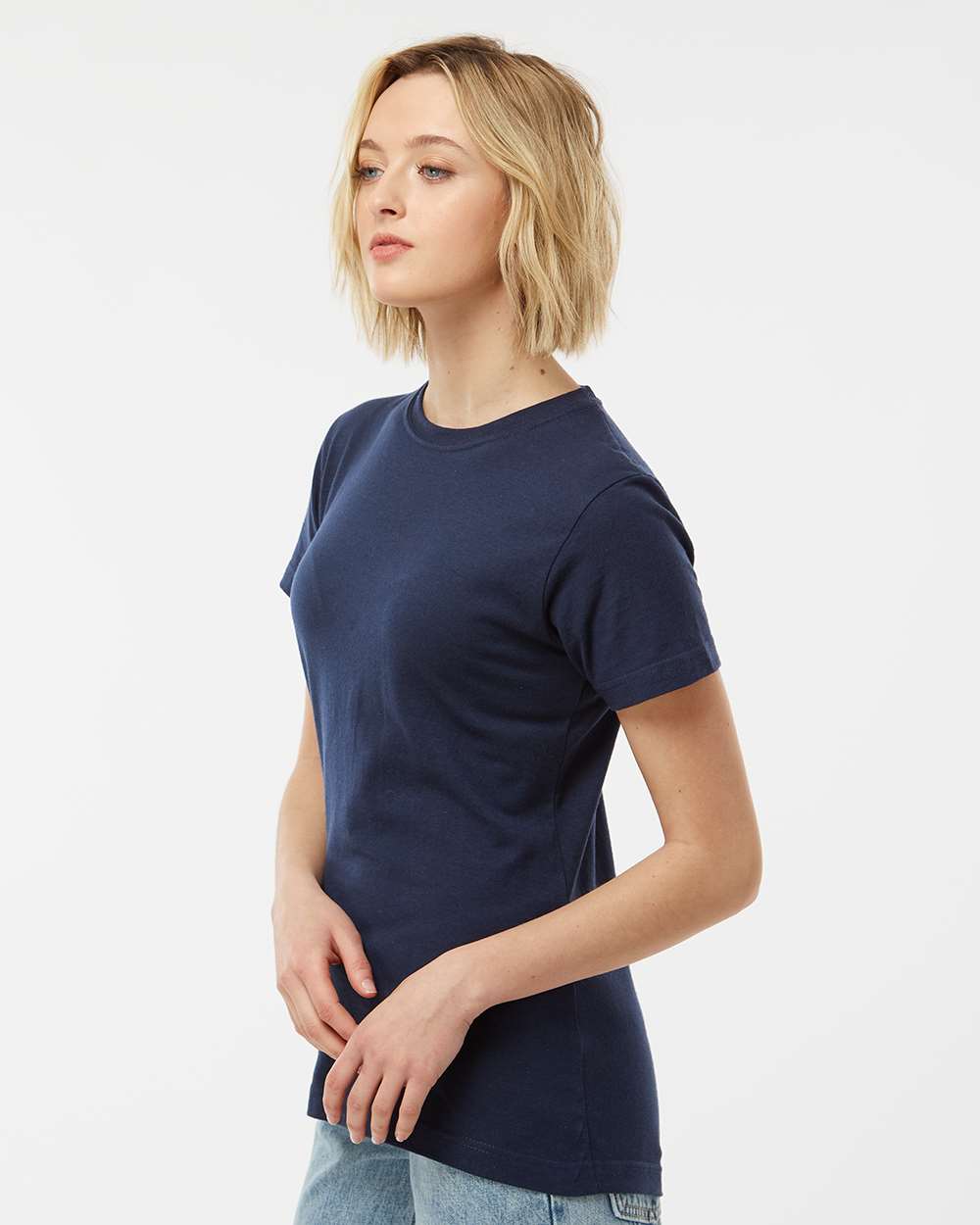 Women's Fine Jersey Classic Fit T-Shirt - OnModelSide - B20359653 - Navy