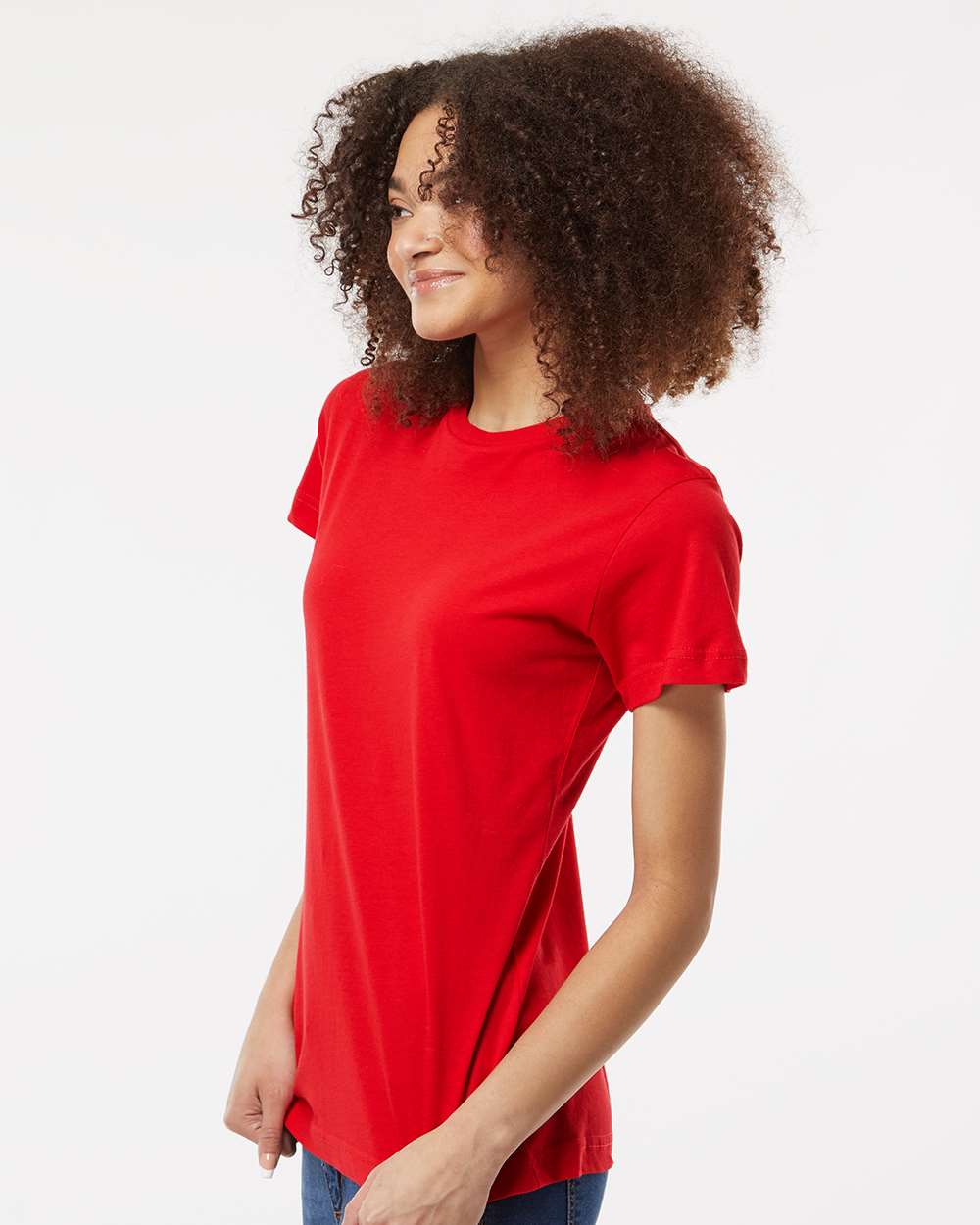 Women's Fine Jersey Classic Fit T-Shirt - OnModelSide - B20359703 - Red