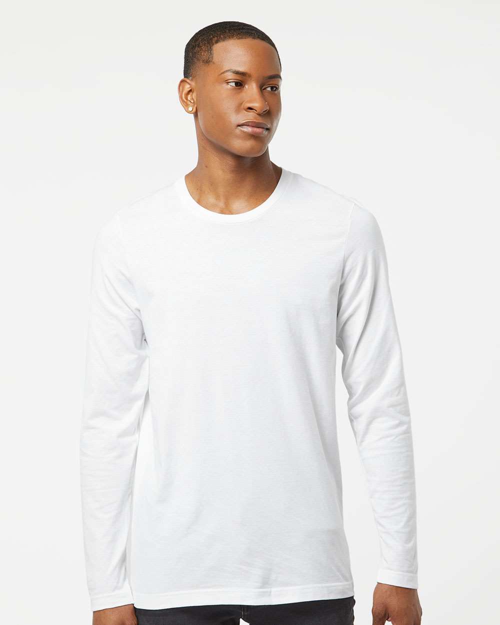 Unisex Premium Cotton Long Sleeve T-Shirt - OnModelFront - B11859002 - White