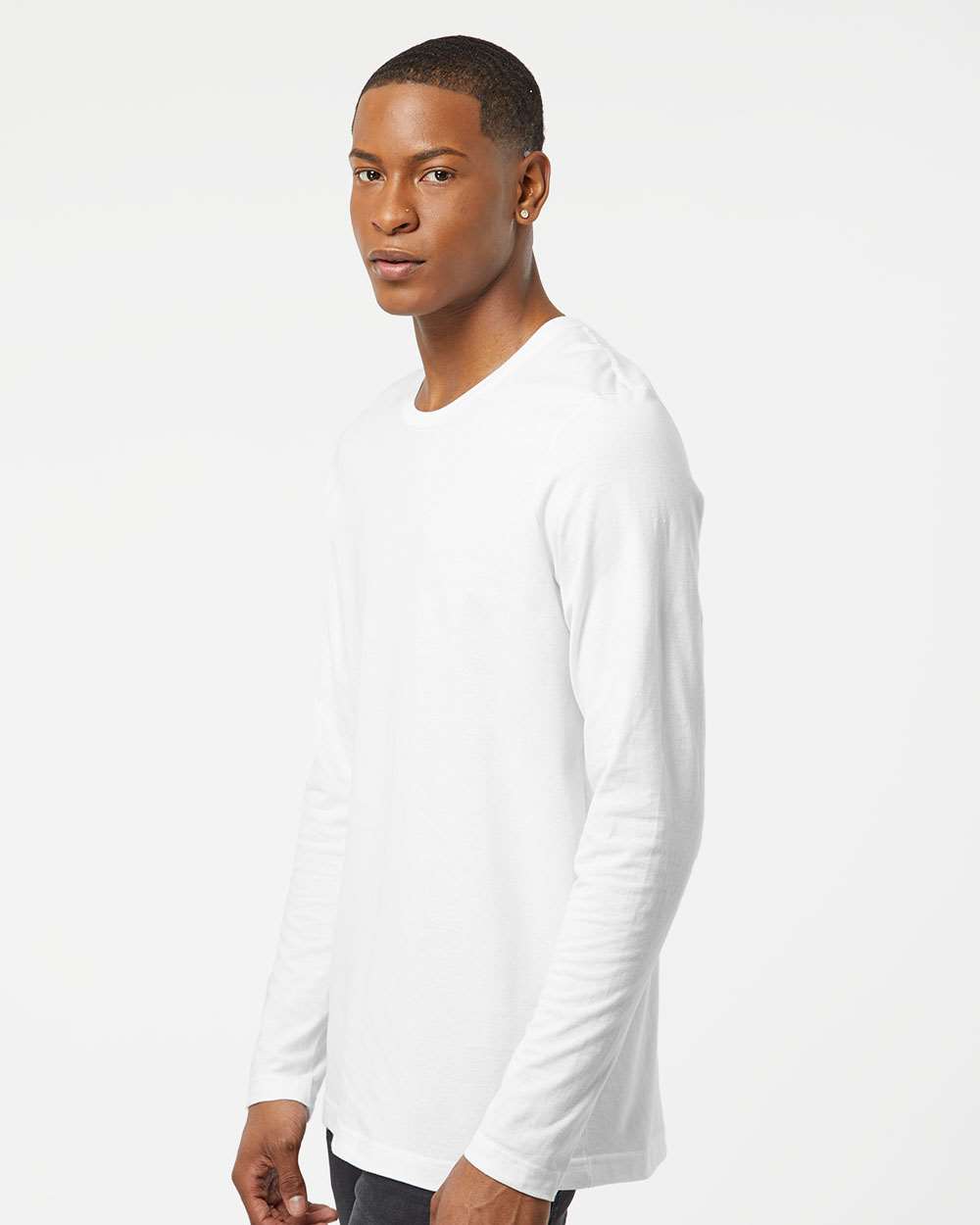 Unisex Premium Cotton Long Sleeve T-Shirt - OnModelSide - B11859002 - White