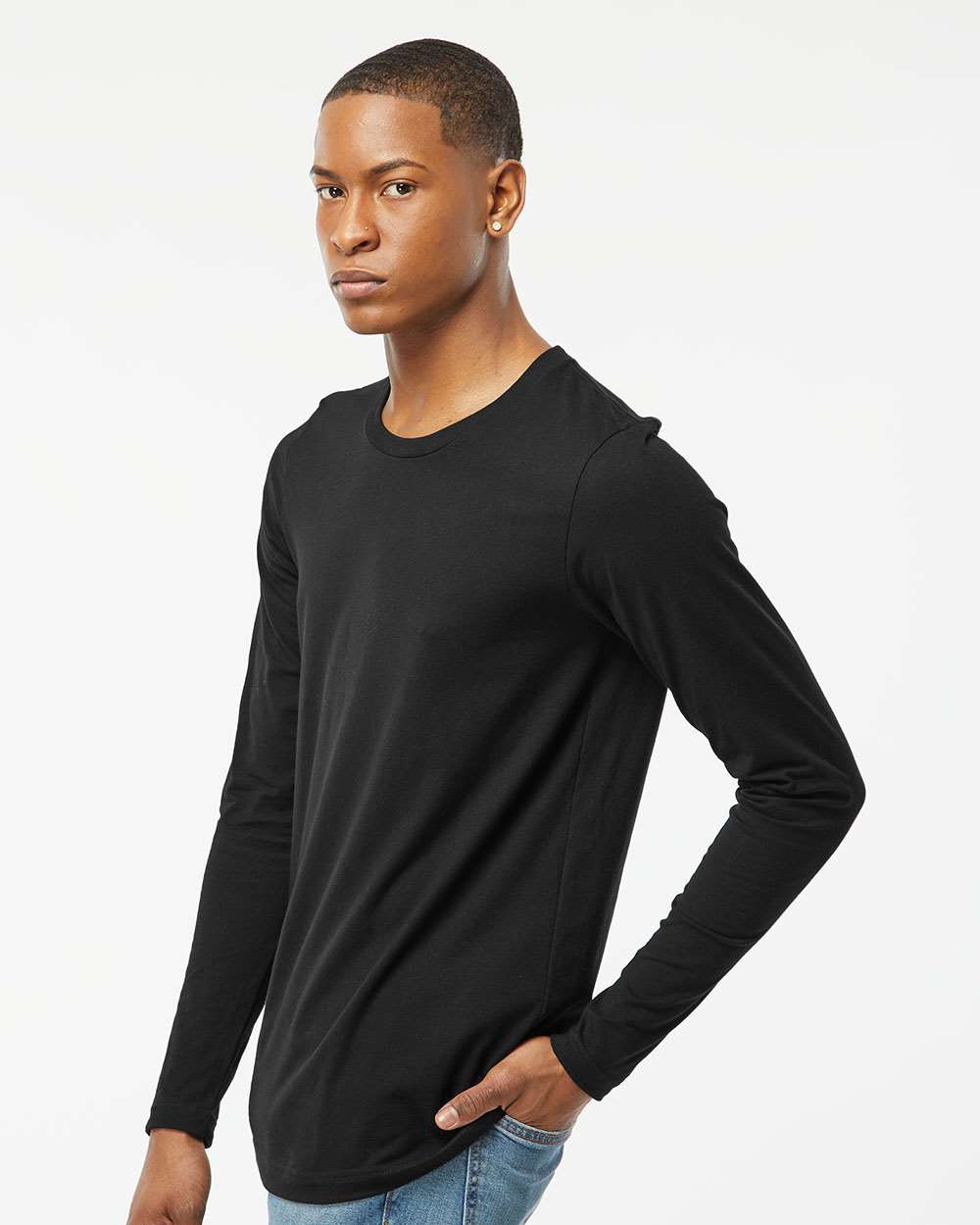 Unisex Premium Cotton Long Sleeve T-Shirt - OnModelSide - B11859502 - Black