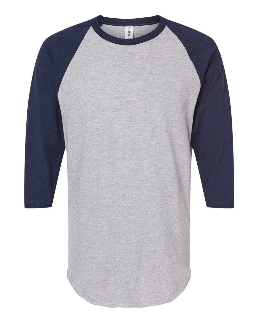 Unisex Fine Jersey Raglan T-Shirt - Front - B30359122 - Heather Grey/ Navy