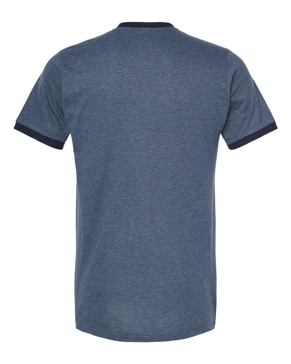 Unisex Fine Jersey Ringer T-Shirt - Back - B30459652 - Heather Denim/ Navy