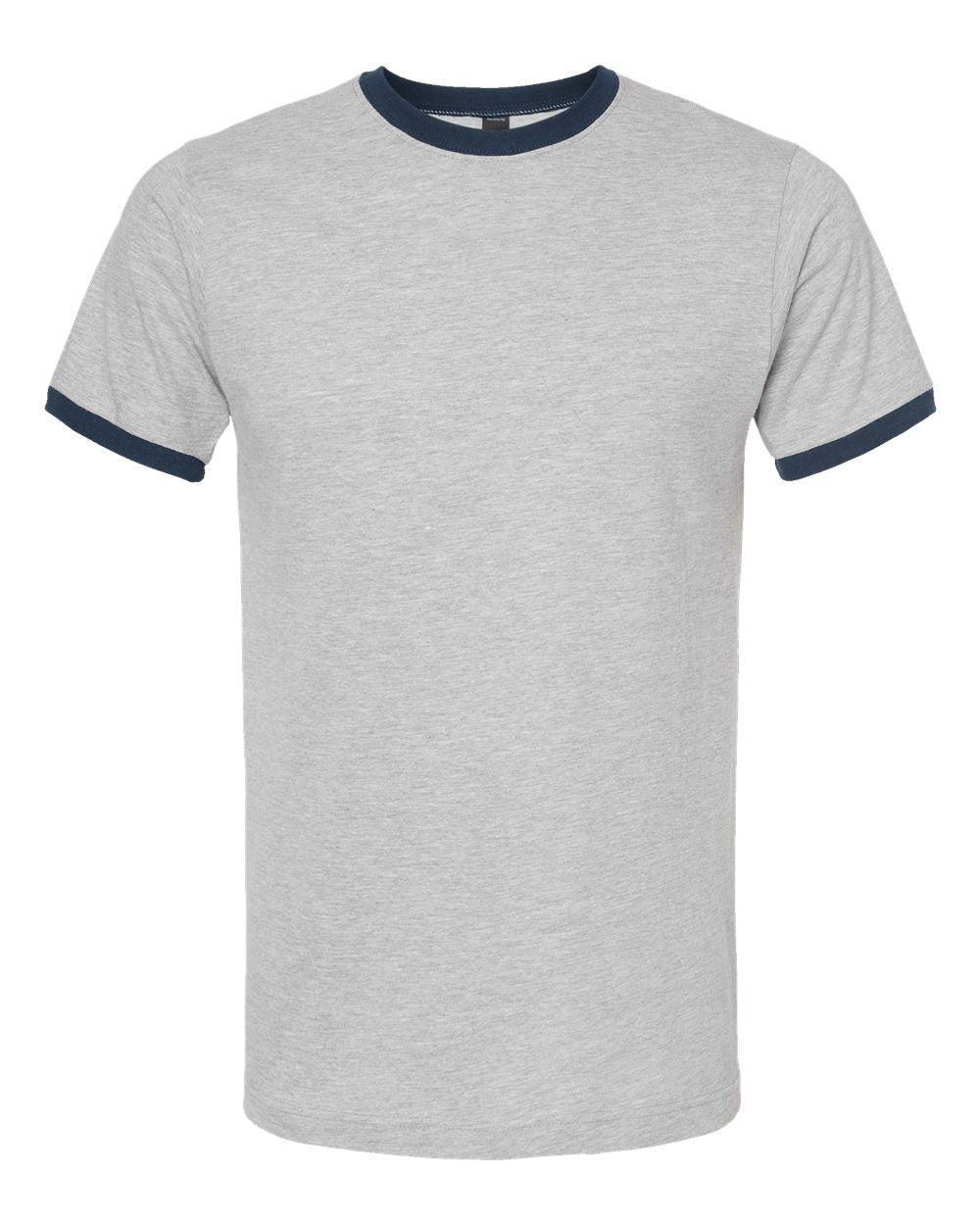 Unisex Fine Jersey Ringer T-Shirt - Front - B30459102 - Heather Grey/ Navy