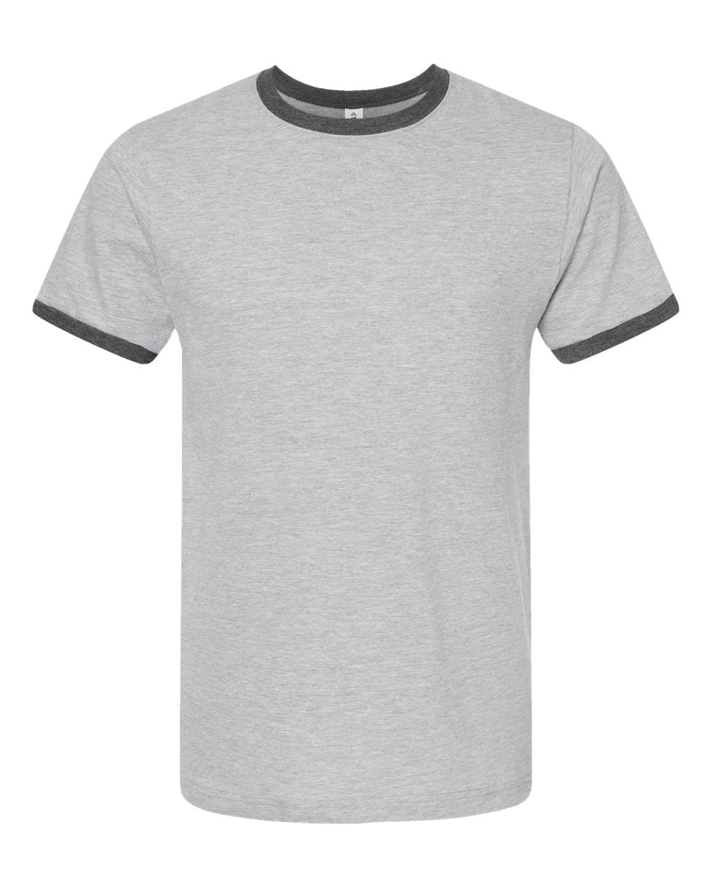 Unisex Fine Jersey Ringer T-Shirt - Front - B30459582 - Heather Grey/ Heather Charcoal