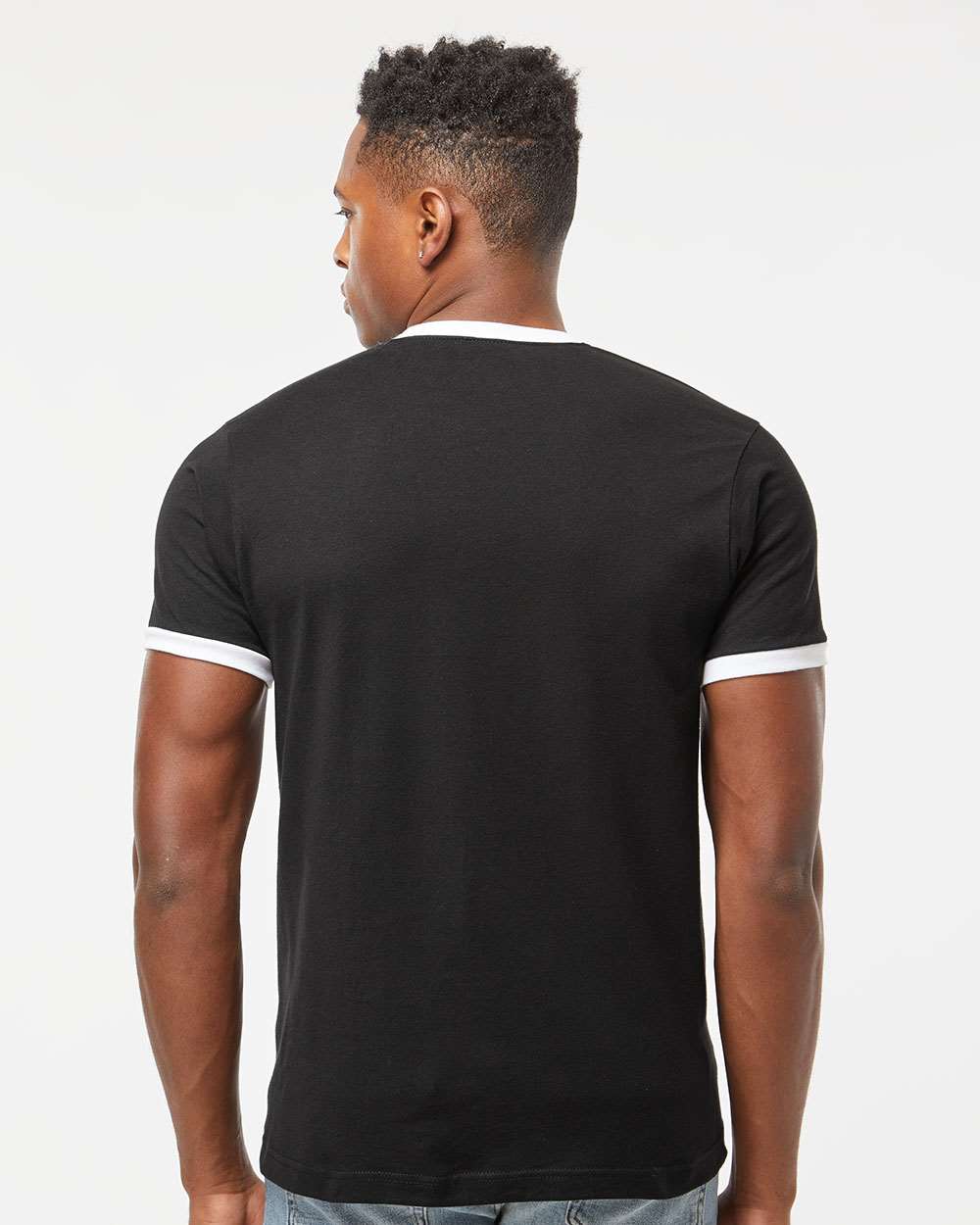 Unisex Fine Jersey Ringer T-Shirt - OnModelBack - B30459002 - Black/ White