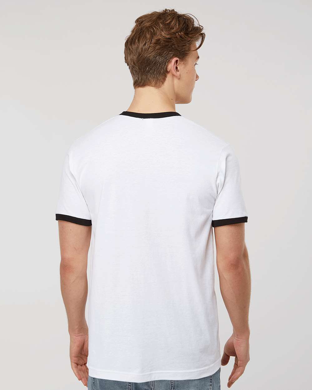 Unisex Fine Jersey Ringer T-Shirt - OnModelBack - B30459132 - White/ Black