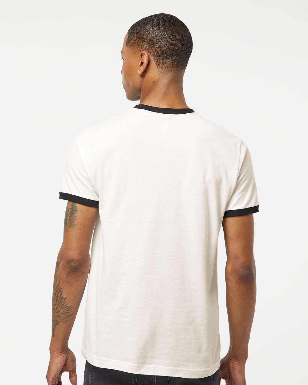 Unisex Fine Jersey Ringer T-Shirt - OnModelBack - B30459502 - Vintage White/ Black