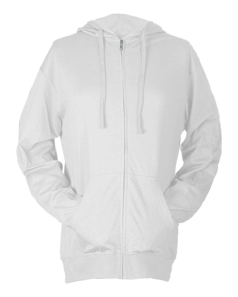 Unisex Beach Full-Zip Hooded Long Sleeve T-Shirt - Front - B30759002 - White