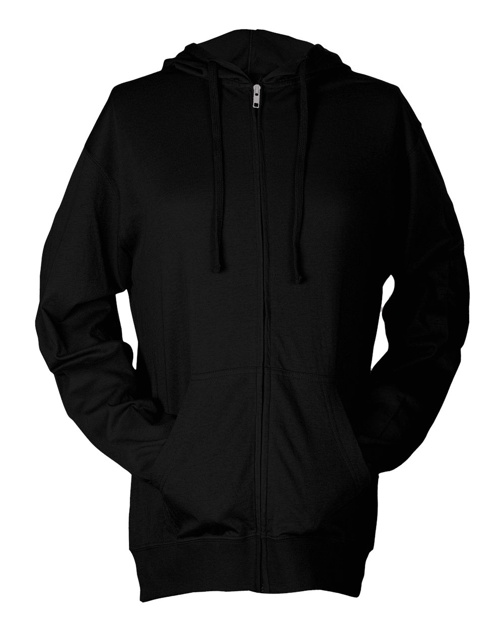 Unisex Beach Full-Zip Hooded Long Sleeve T-Shirt - Front - B30759502 - Black