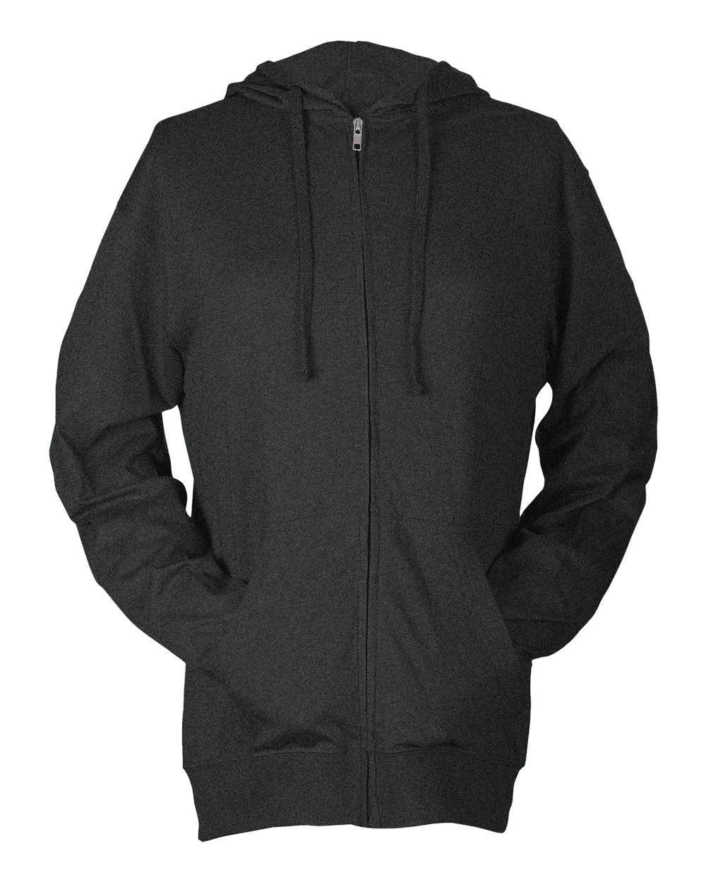 Unisex Beach Full-Zip Hooded Long Sleeve T-Shirt - Front - B30759592 - Heather Charcoal