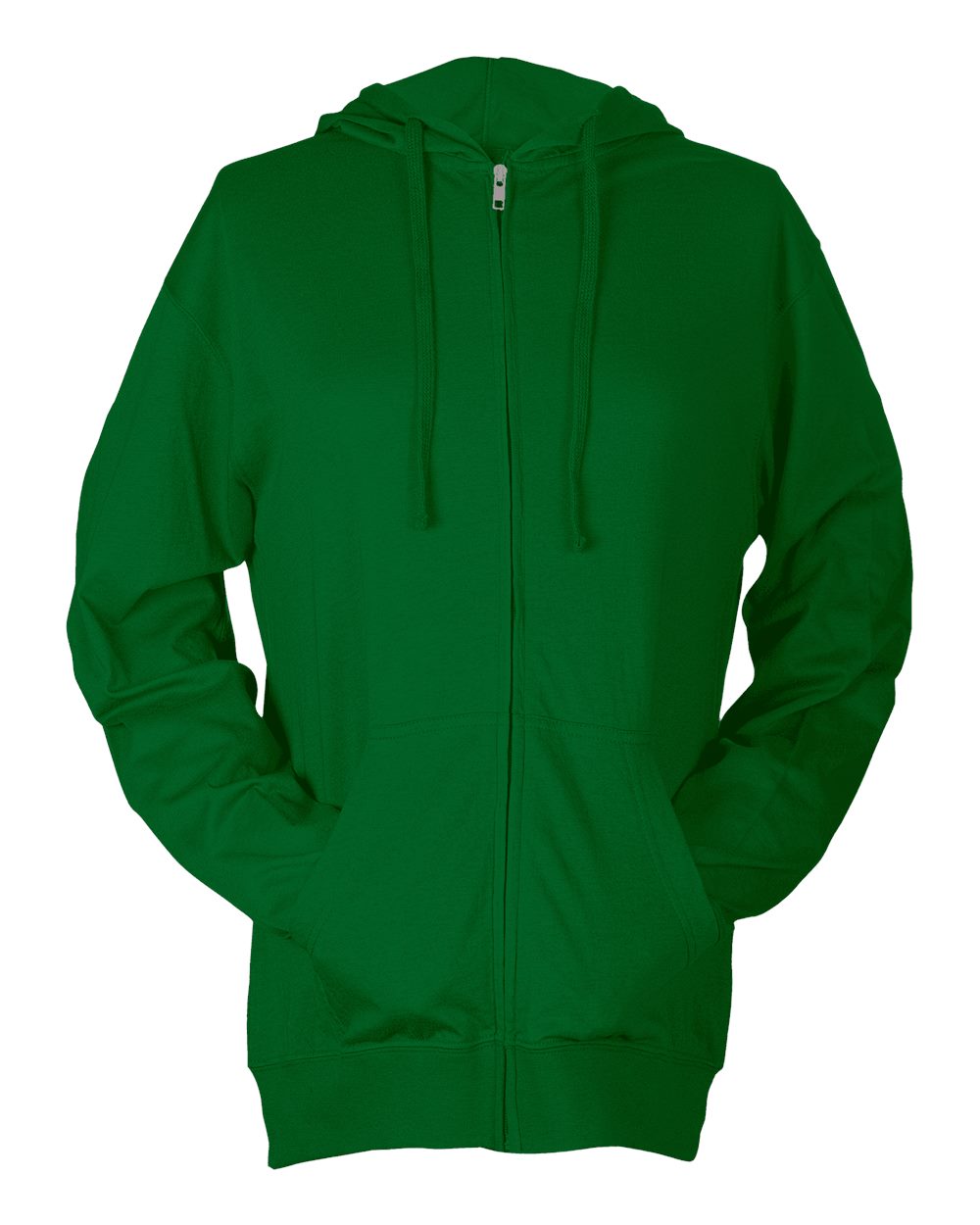Unisex Beach Full-Zip Hooded Long Sleeve T-Shirt - Front - B30759602 - Kelly Green