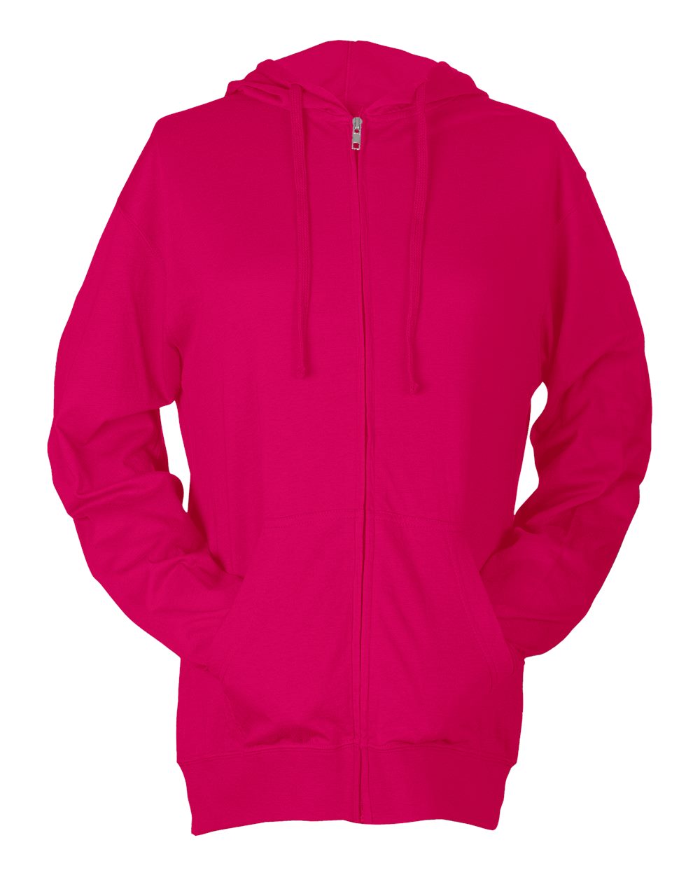 Unisex Beach Full-Zip Hooded Long Sleeve T-Shirt - Front - B30759692 - Heliconia