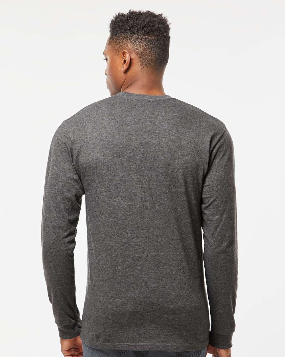 Unisex Heavyweight Jersey Long Sleeve T-Shirt - OnModelBack - B31059093 - Heather Charcoal