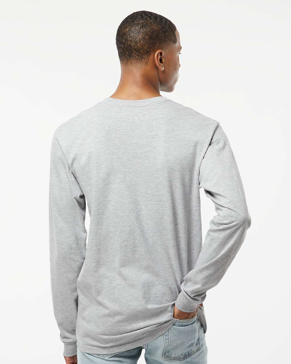 Unisex Heavyweight Jersey Long Sleeve T-Shirt - OnModelBack - B31059102 - Heather Grey