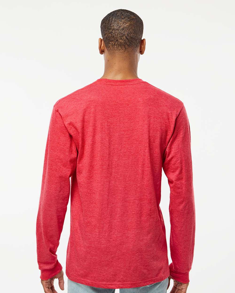 Unisex Heavyweight Jersey Long Sleeve T-Shirt - OnModelBack - B31059113 - Heather Red