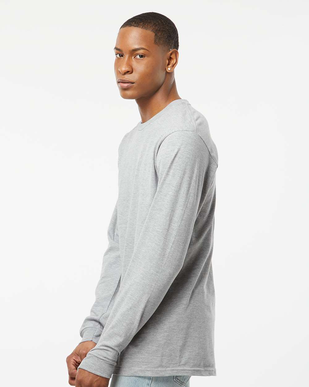 Unisex Heavyweight Jersey Long Sleeve T-Shirt - OnModelSide - B31059102 - Heather Grey