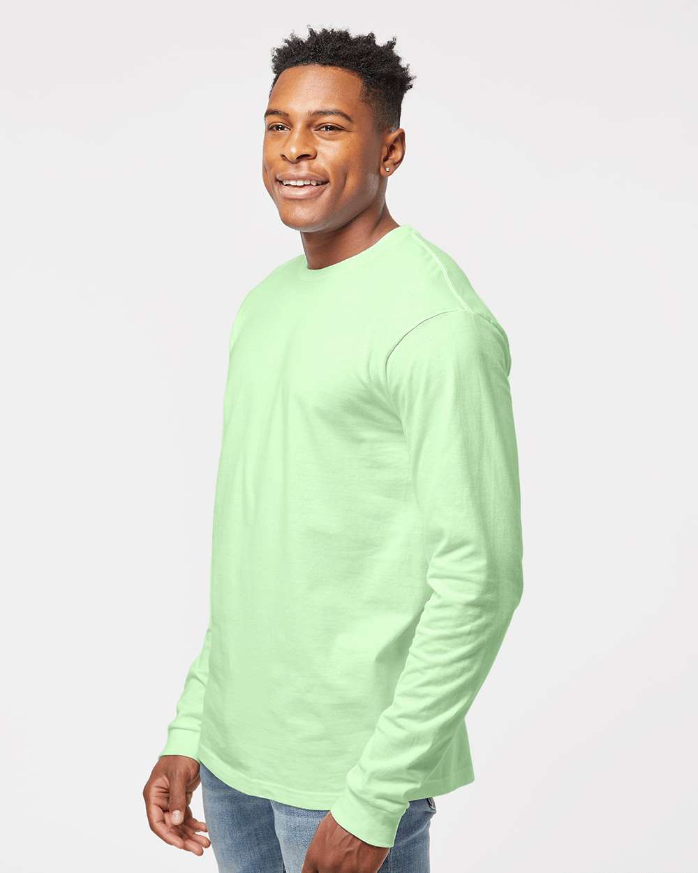 Unisex Heavyweight Jersey Long Sleeve T-Shirt - OnModelSide - B31059173 - Neo Mint