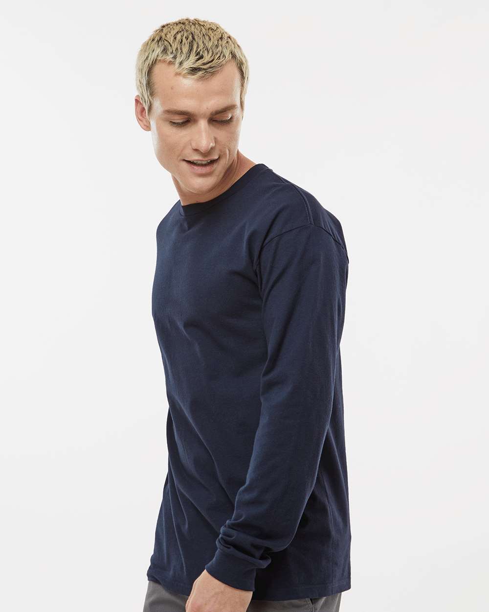Unisex Heavyweight Jersey Long Sleeve T-Shirt - OnModelSide - B31059652 - Navy