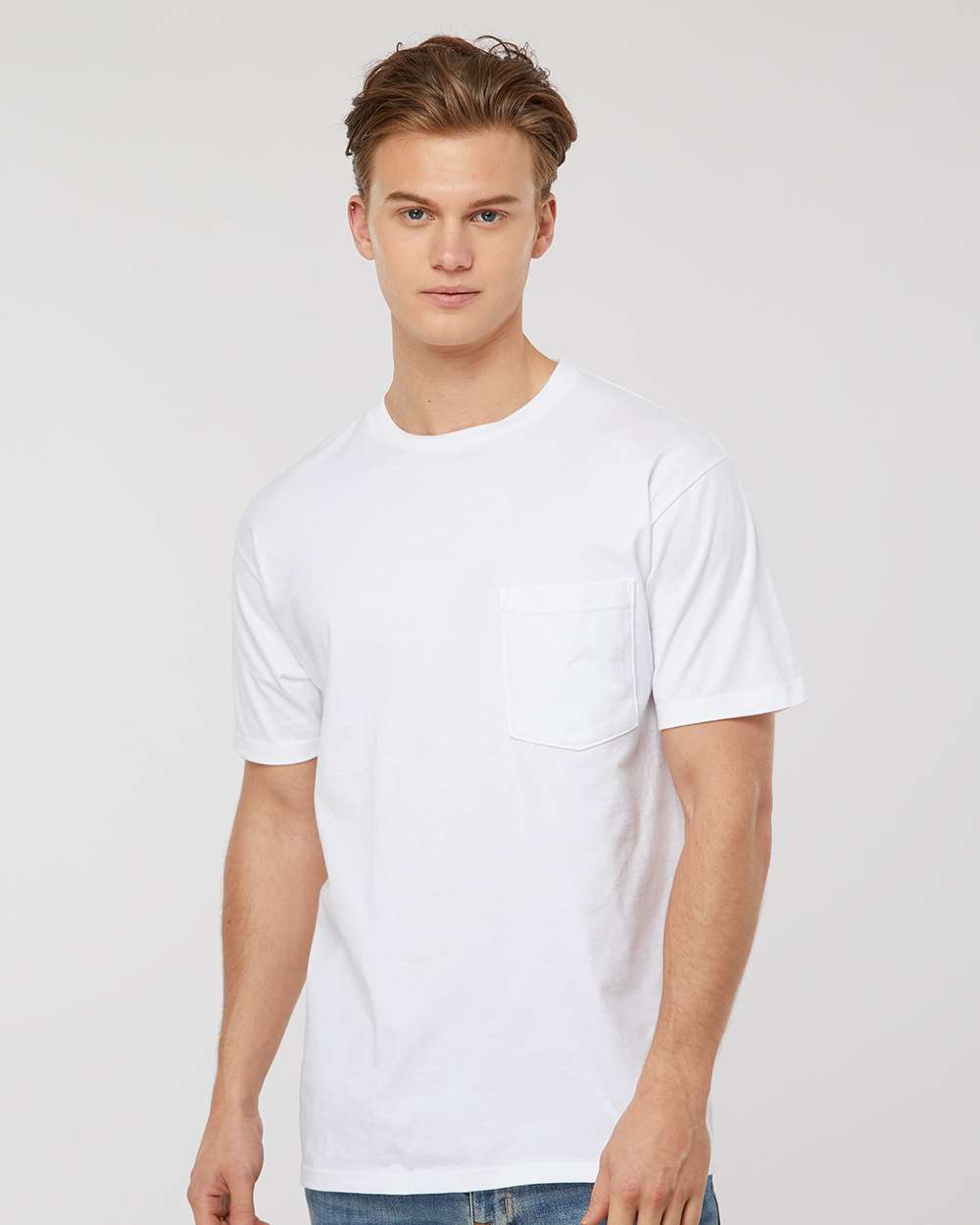 Unisex Heavyweight Jersey Pocket T-Shirt - OnModelFront - B31159003 - White