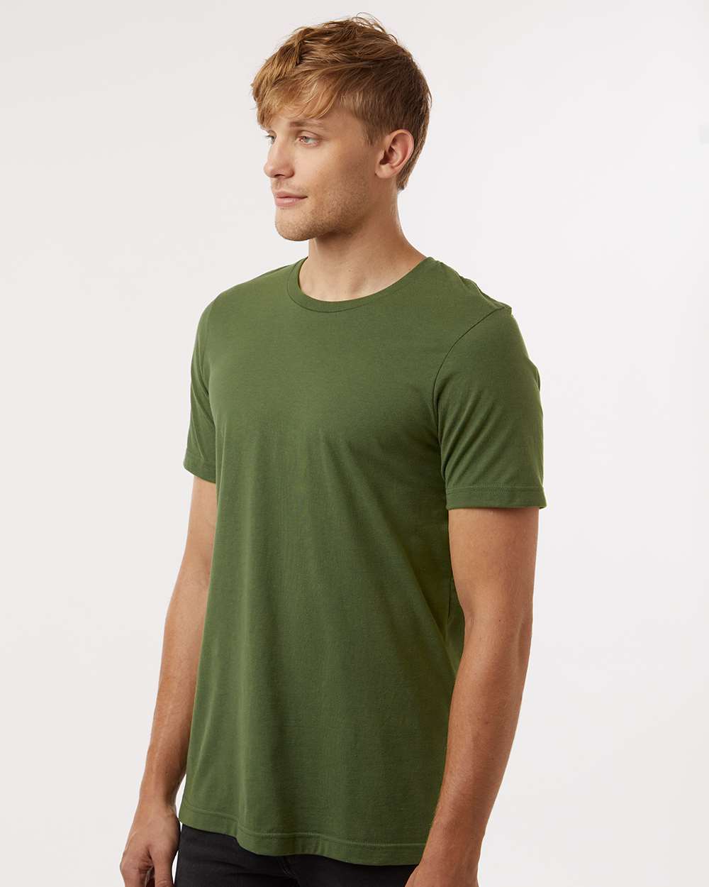 Combed Cotton T-Shirt - OnModelSide - B13659112 - Olive Green
