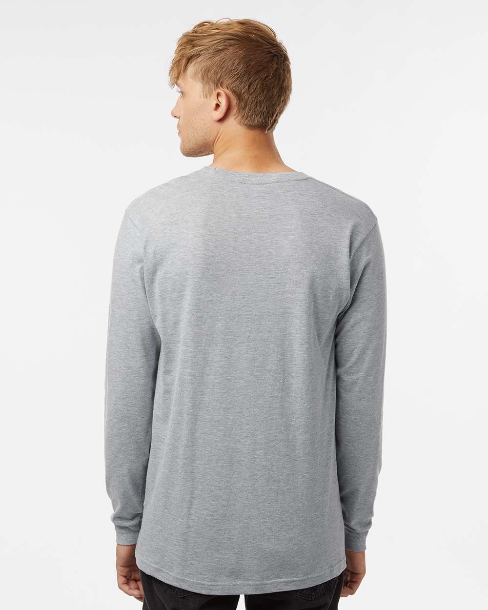Unisex Fine Jersey Long Sleeve T-Shirt - OnModelBack - B00059092 - Heather Grey