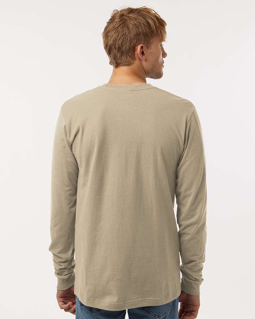 Unisex Fine Jersey Long Sleeve T-Shirt - OnModelBack - B00059102 - Sand