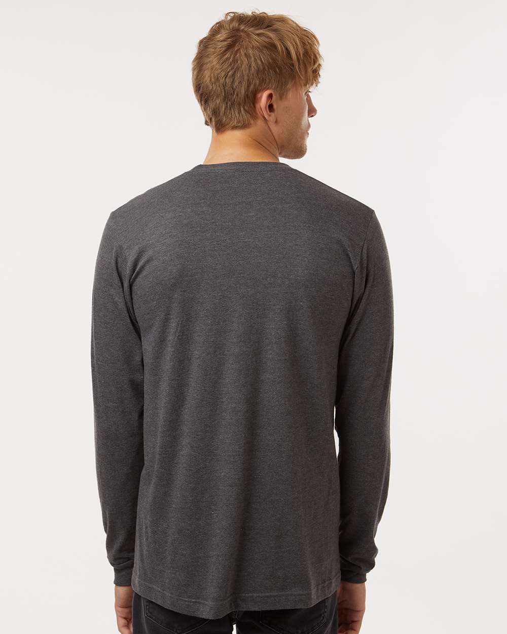 Unisex Fine Jersey Long Sleeve T-Shirt - OnModelBack - B00059132 - Heather Charcoal
