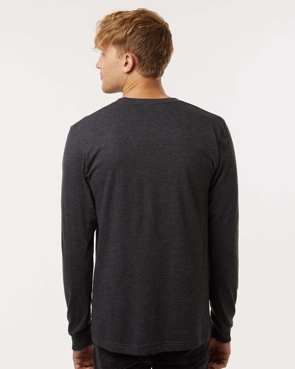 Unisex Fine Jersey Long Sleeve T-Shirt - OnModelBack - B00059152 - Heather Graphite